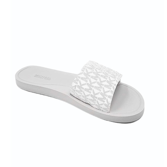 New MICHAEL KORS Women’s Logo White Slide Sandals - Picture 2 of 4